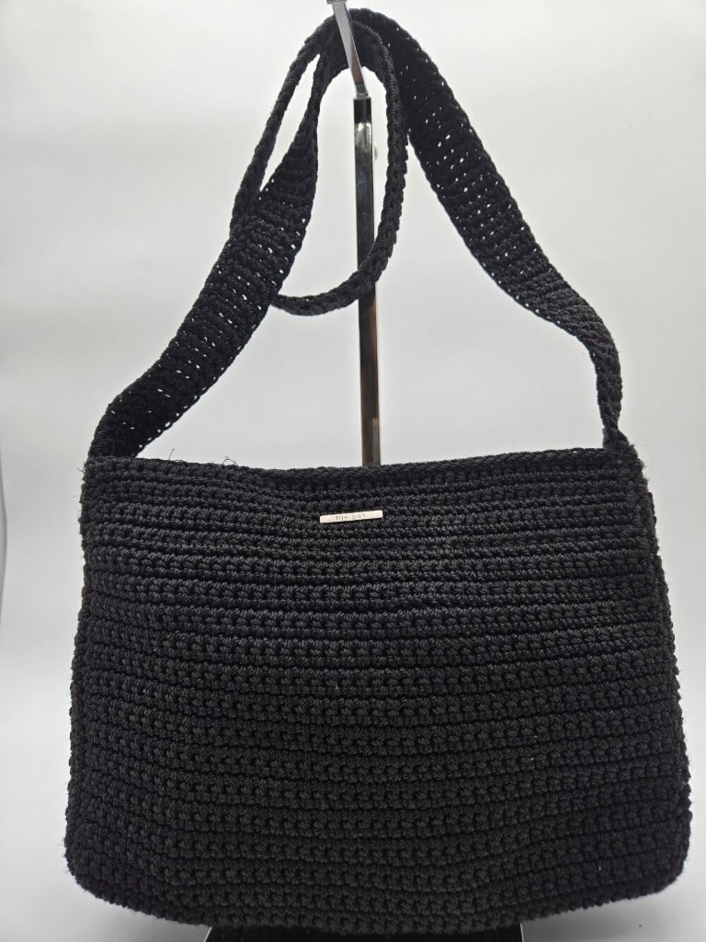 The Sak Black Crochet Shoulder Bag Handbag Boho Knit Purse EUC